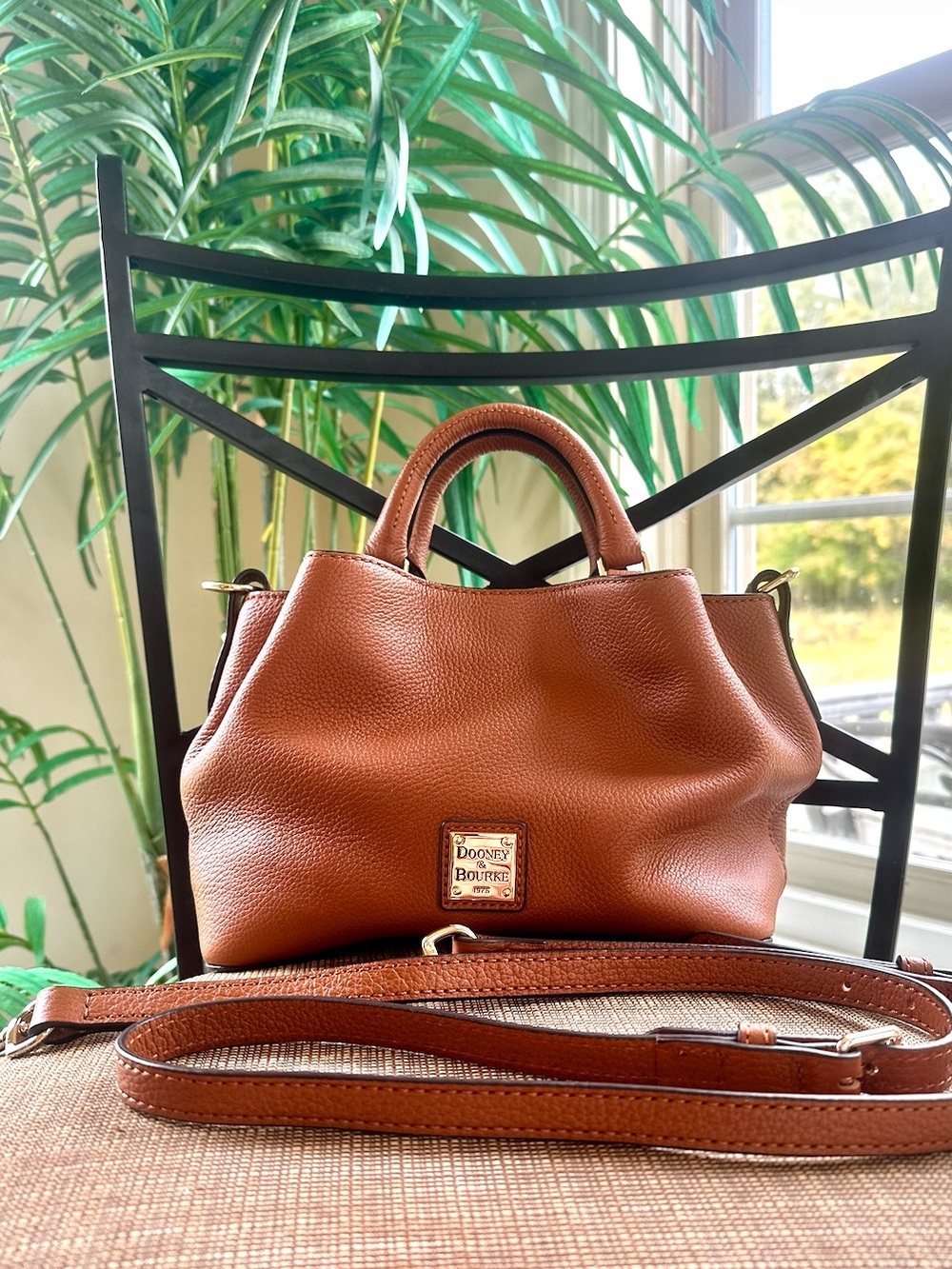 Dooney & Bourke Cognac Leather Satchel with Detachable Strap